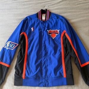 Mitchell & Ness Vintage Blue and Black Knicks Bomber Jacket